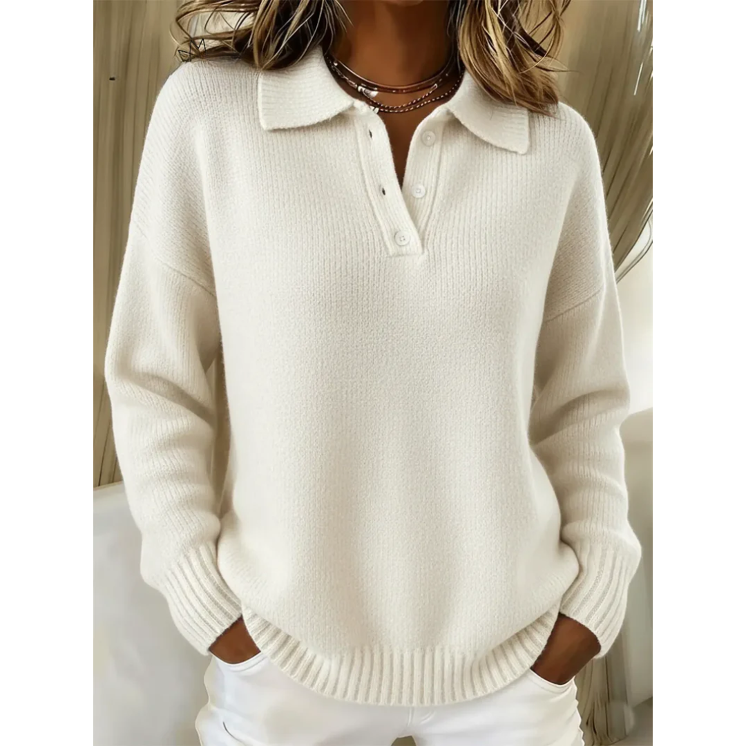 Juliette | Women's Knit Polo Sweater Crew Collar Casual