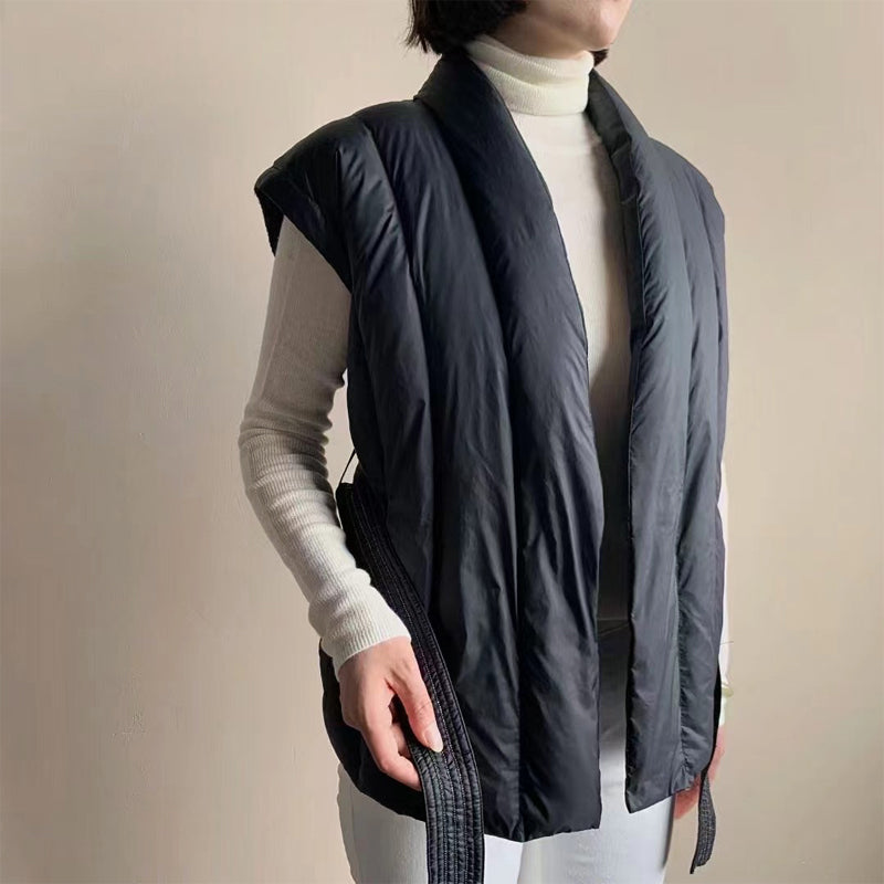 Cherry | Women's Belted Wrap Puffer Vest for Layered Outings