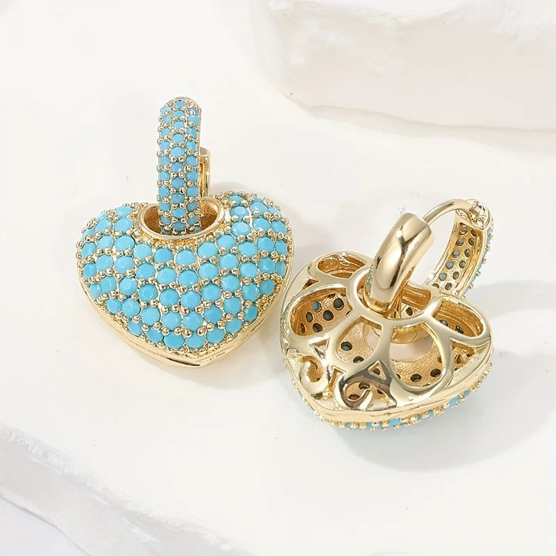 Turquoise Heart Pavé Lock Earrings 4