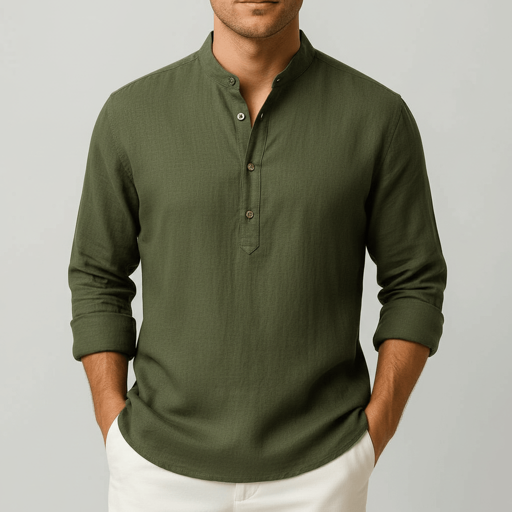 Mauro | Men's Henley Shirt Relaxed-Fit Button Front Casual