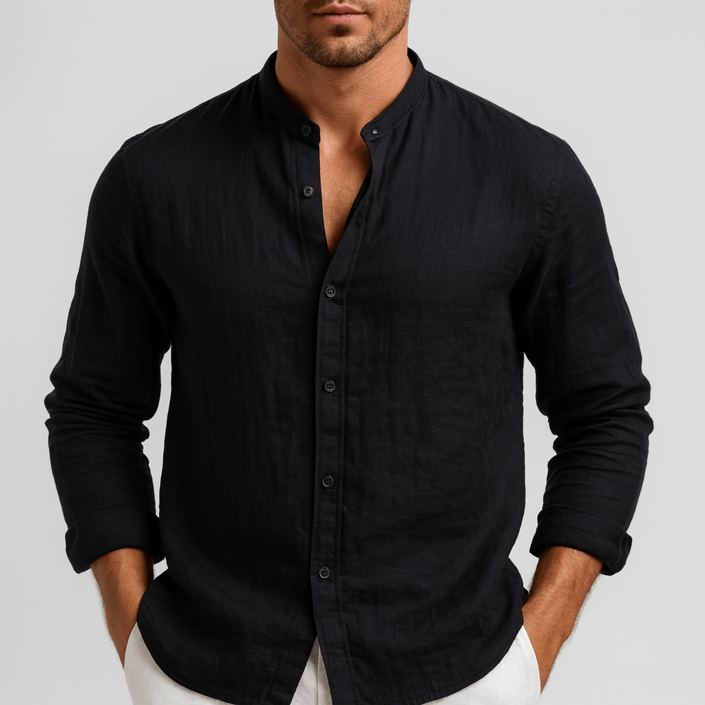 Stefan | Men's Shirt with Stand Collar, Relaxed-Fit Casual
