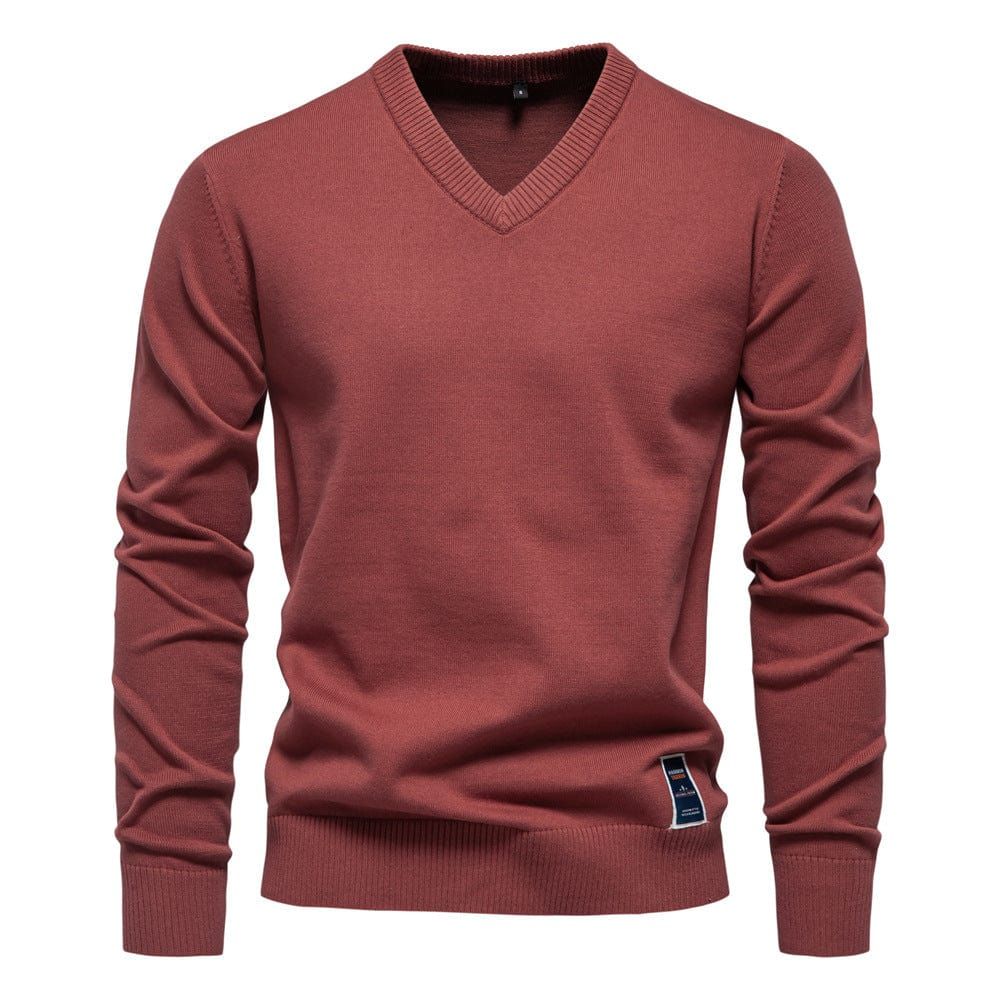 Laurent | Men's V-Neck Sweater Long Sleeve Ribbed Trim