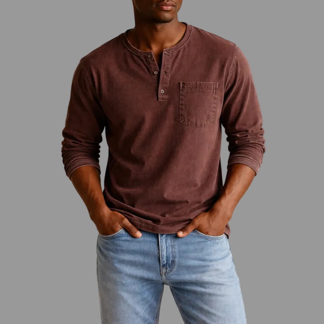 Foster | Men's Henley Long Sleeve Shirt with Chest Pocket