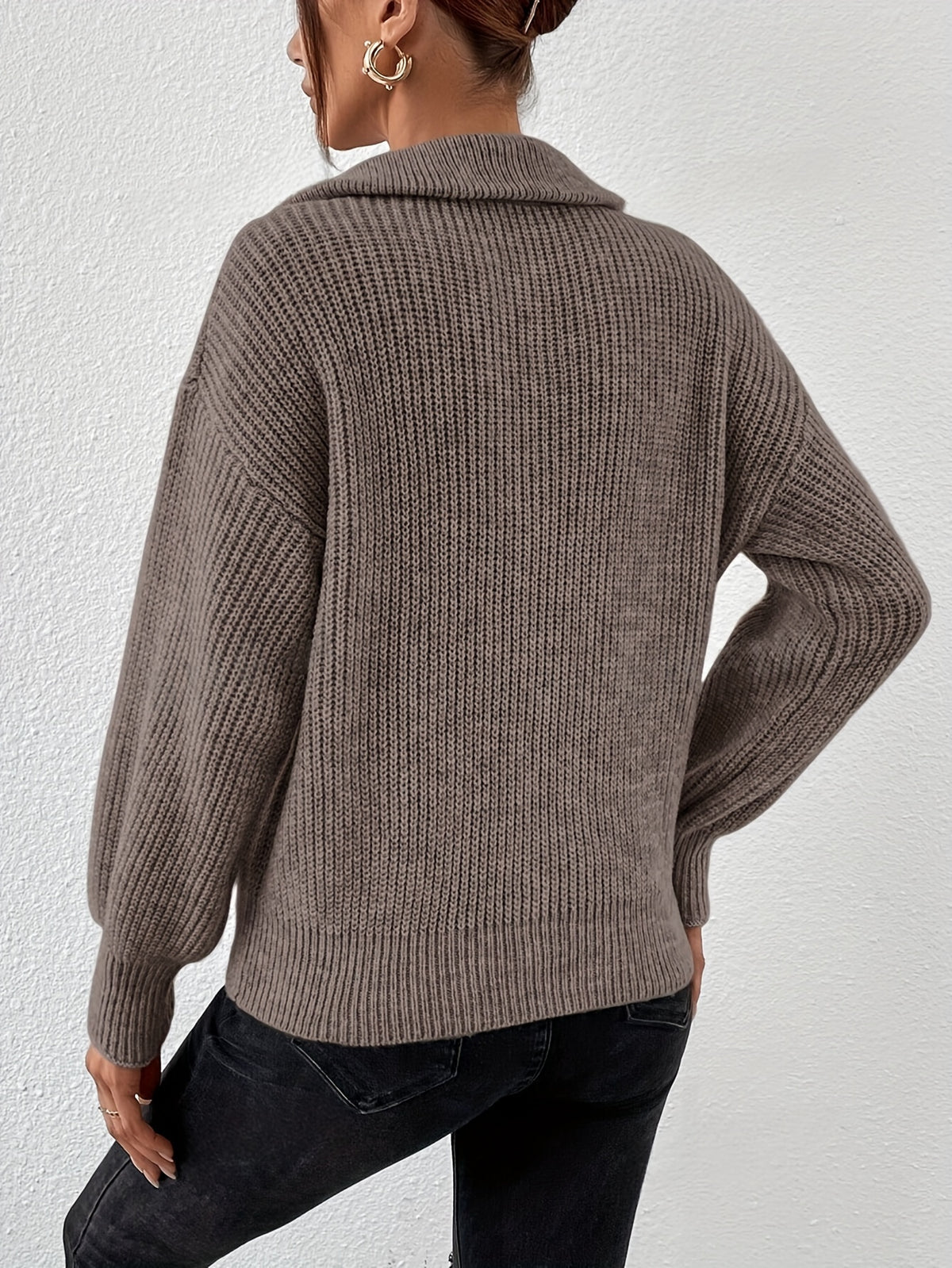 Dorothea | Ribbed Quarter Zip Sweater with Collar for Women
