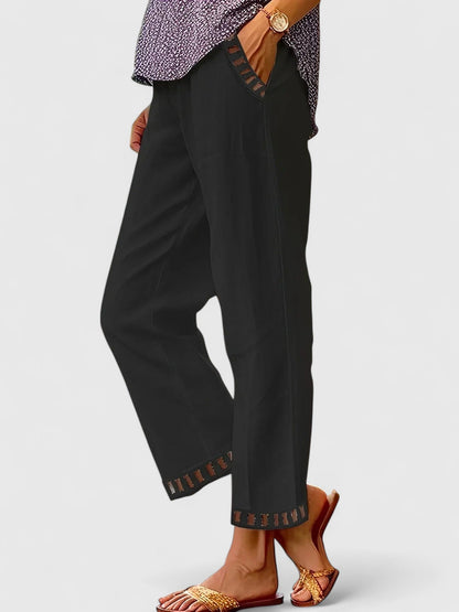Skyla | Women's Cropped Trousers Contrast Trim Elegant Pants