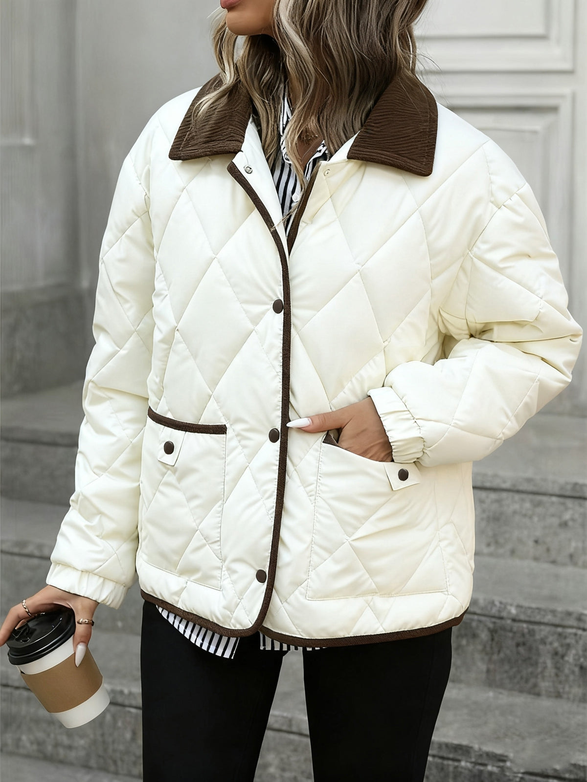Federica | Diamond Quilted Puffer Jacket with Contrast Collar