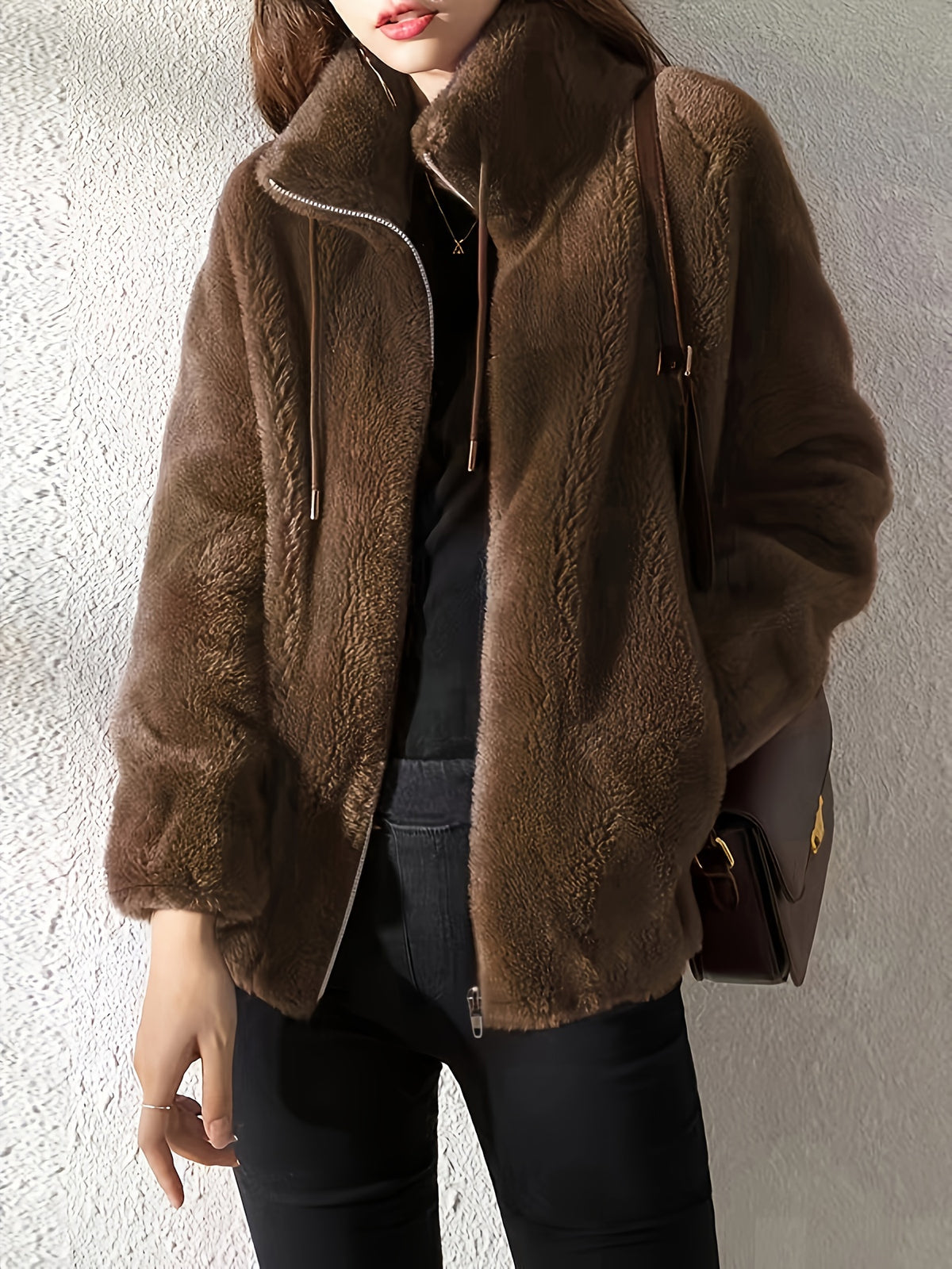 Cilla | Textured Sherpa Fleece Zip Jacket for Women