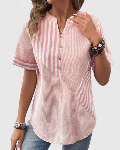 Gigi | Women's Striped Blouse Relaxed-Fit V-Neck Long Sleeve