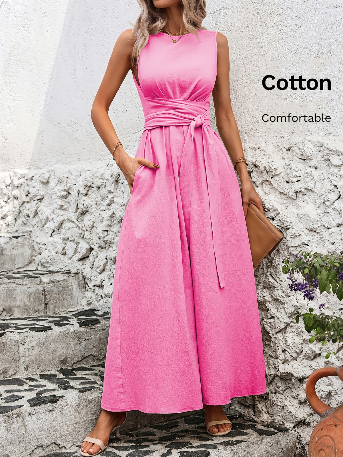 Caroline | Belted Wrap-Waist Sleeveless Maxi Dress for Women