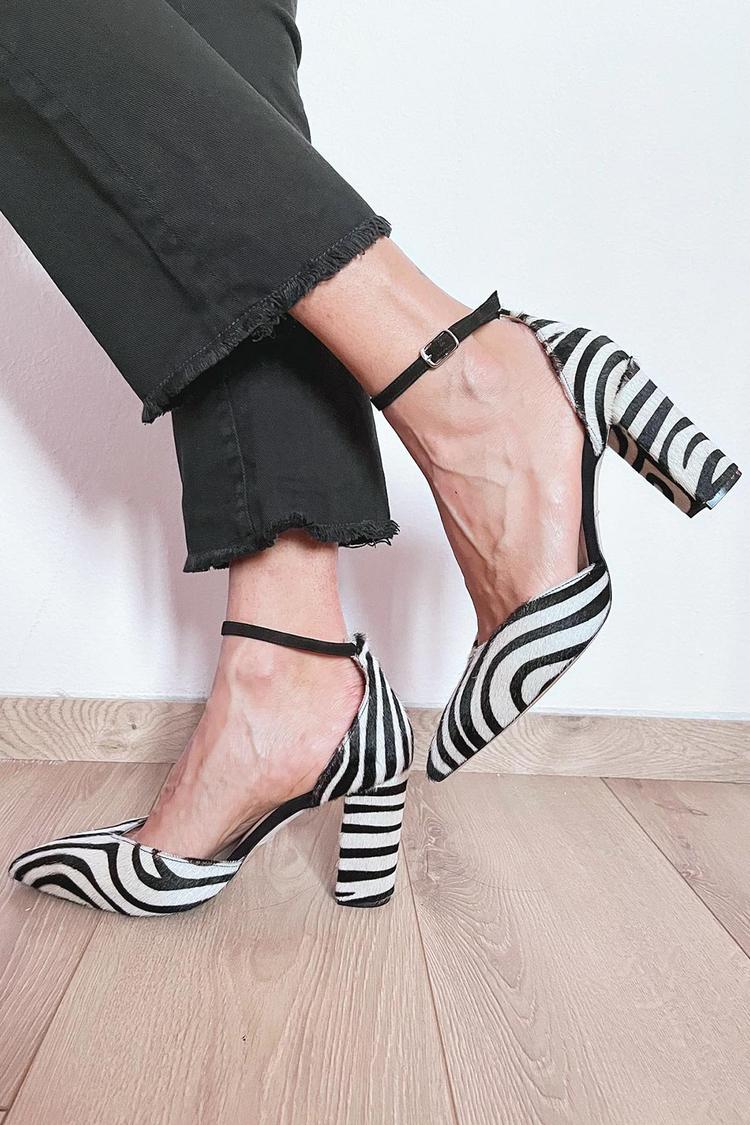 Lydia | Women's Zebra Print Pumps With Ankle Strap