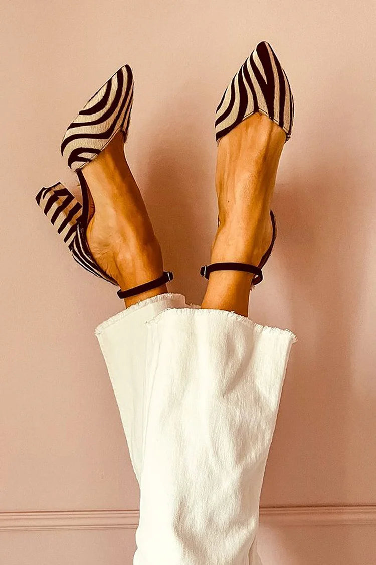 Faith | Women's Zebra Print Pointed Toe Pumps Ankle Strap