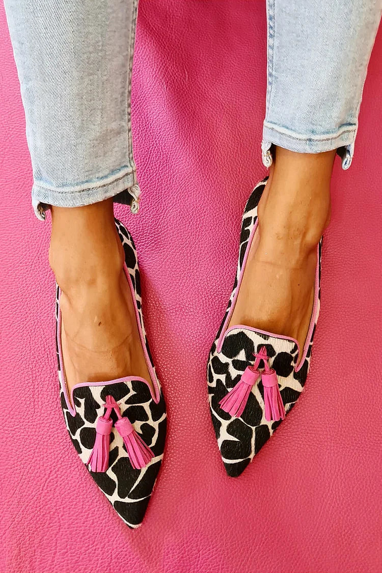 Alexis | Women's Pointed Tassel Loafers – Animal Print Flats