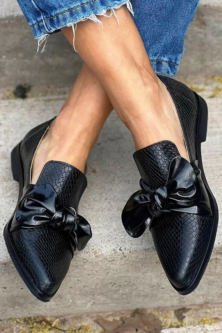 Isolde | Women's Black Slip-On Loafers with Bow Detail