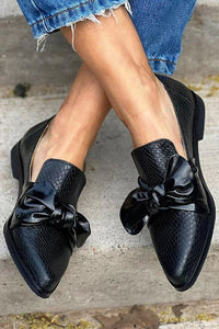 Isolde | Women's Black Slip-On Loafers with Bow Detail