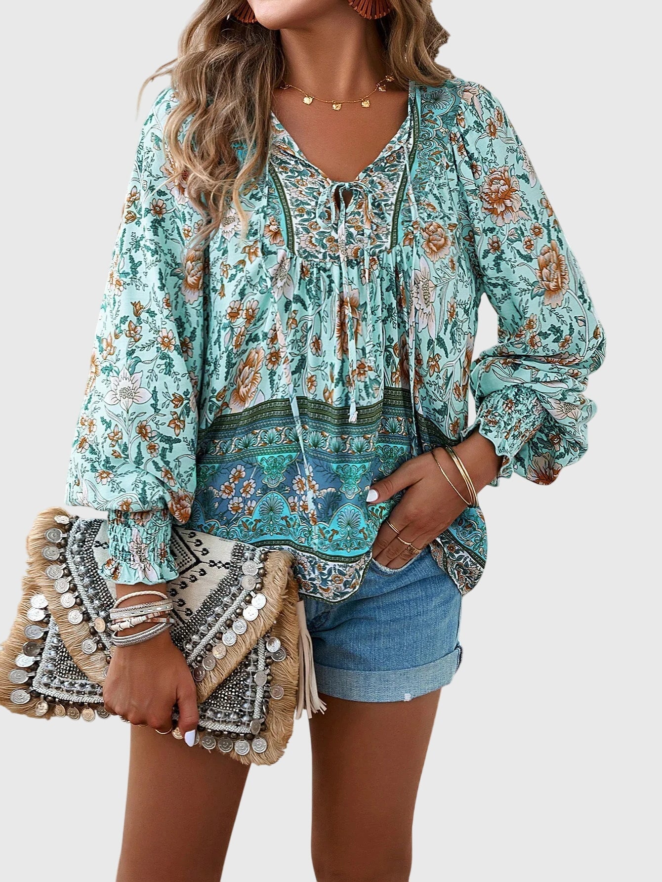 Lexi | Women's V-Neck Long Sleeve Pullover Blouse