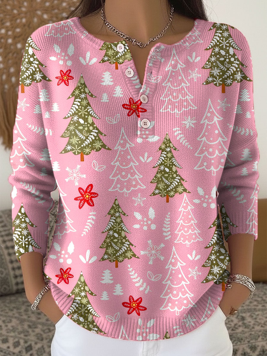 Naima | Christmas Sweater with Floral Print Button Collar