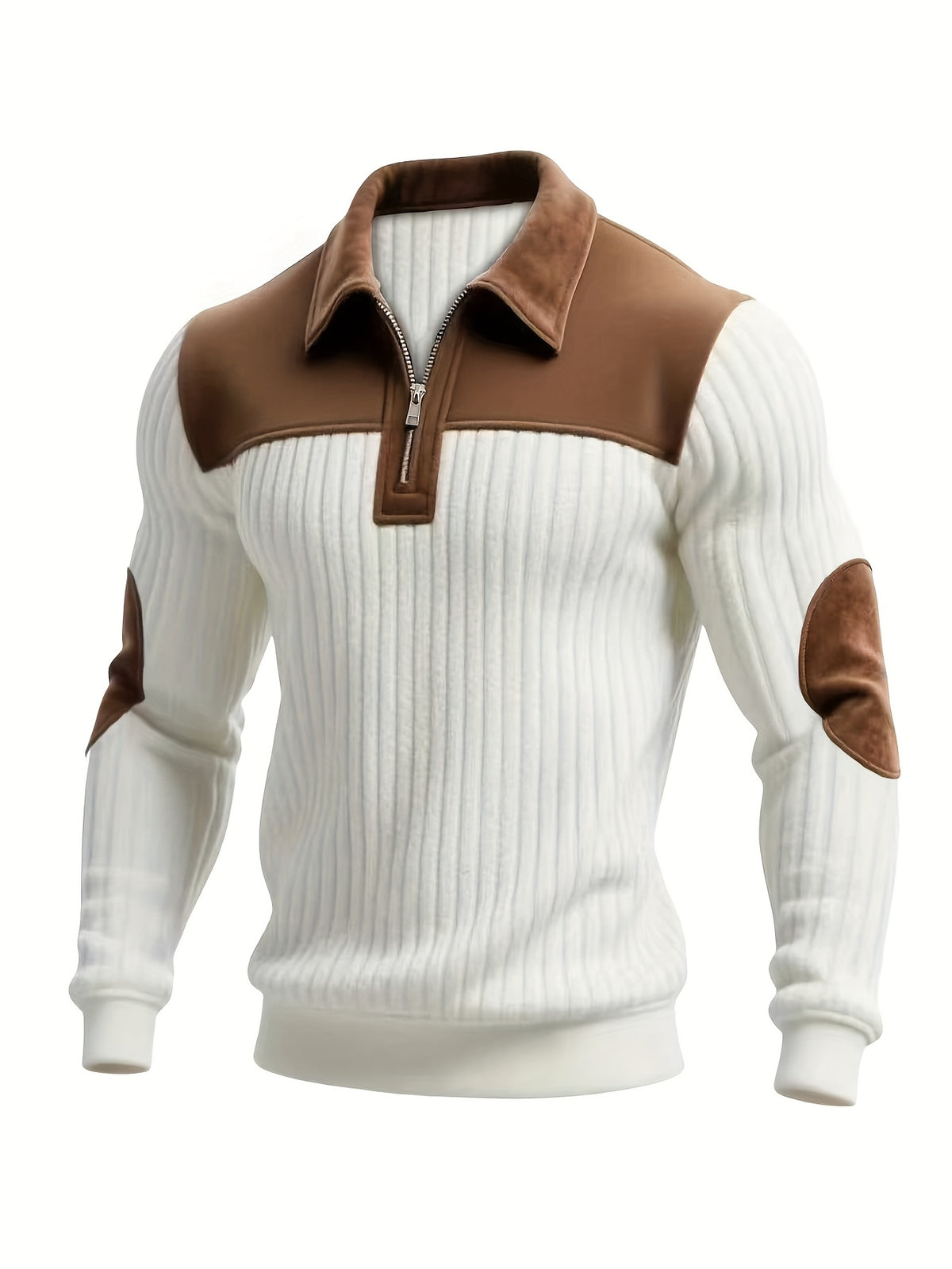 Reid | Color-Block Ribbed Quarter Zip Sweater for Men
