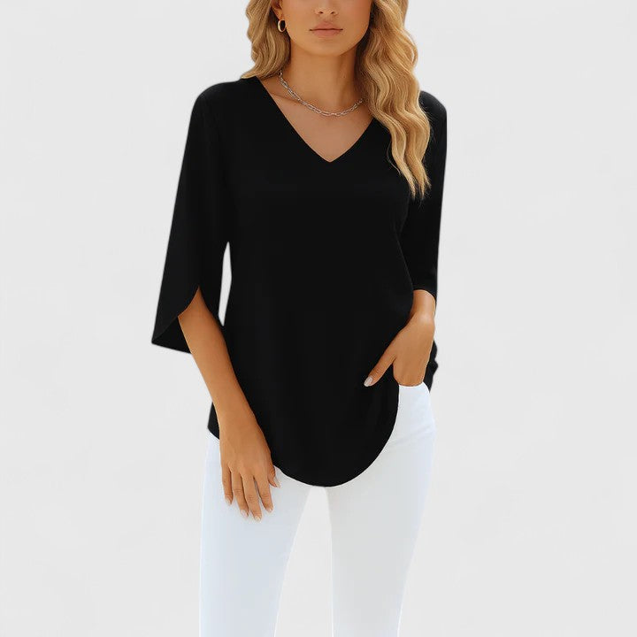 Violetta | Women's V-Neck Blouse Relaxed-Fit Long Sleeve