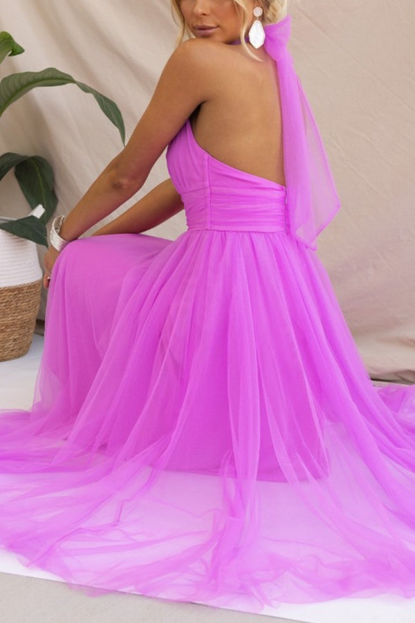 Barbara | Halterneck A-Line Tulle Midi Dress for Women