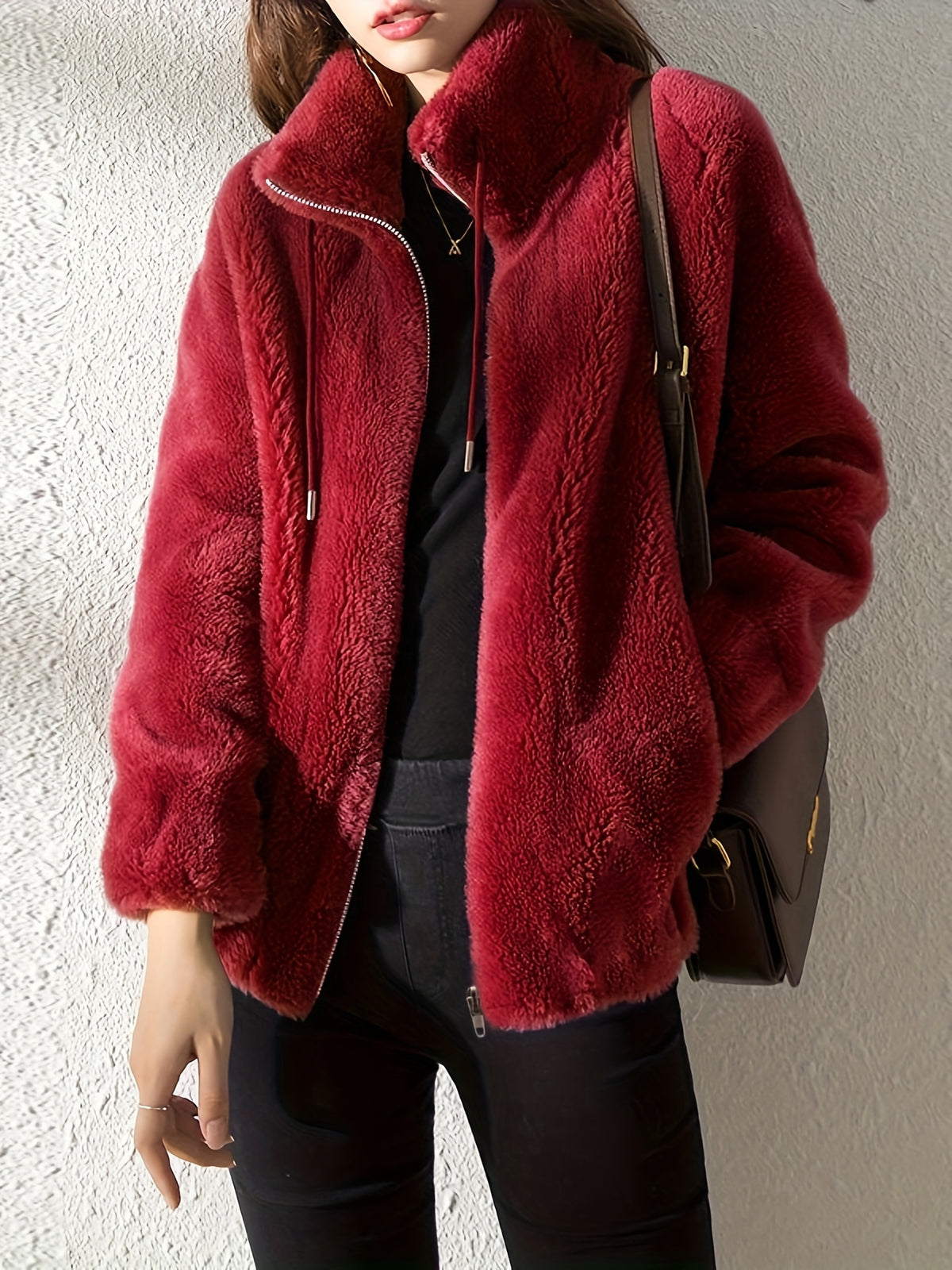 Cilla | Textured Sherpa Fleece Zip Jacket for Women