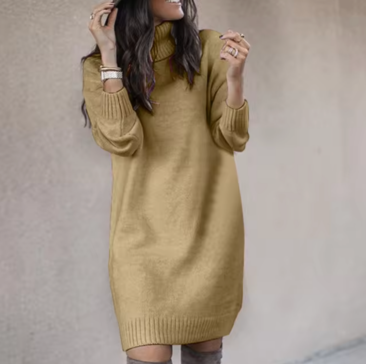 Hetty | Ribbed Knit Roll-Neck Sweater Dress for Women