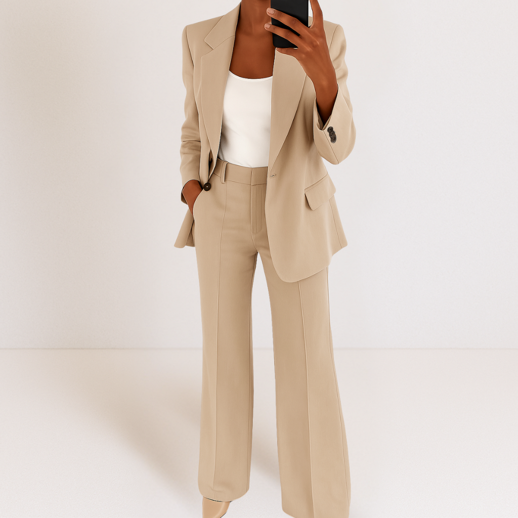 Fenrieke | Collared Button-Front Blazer Two-Piece Suit Set