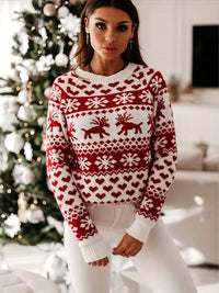Beate | Christmas Sweater with Reindeer Pattern Crew Neck
