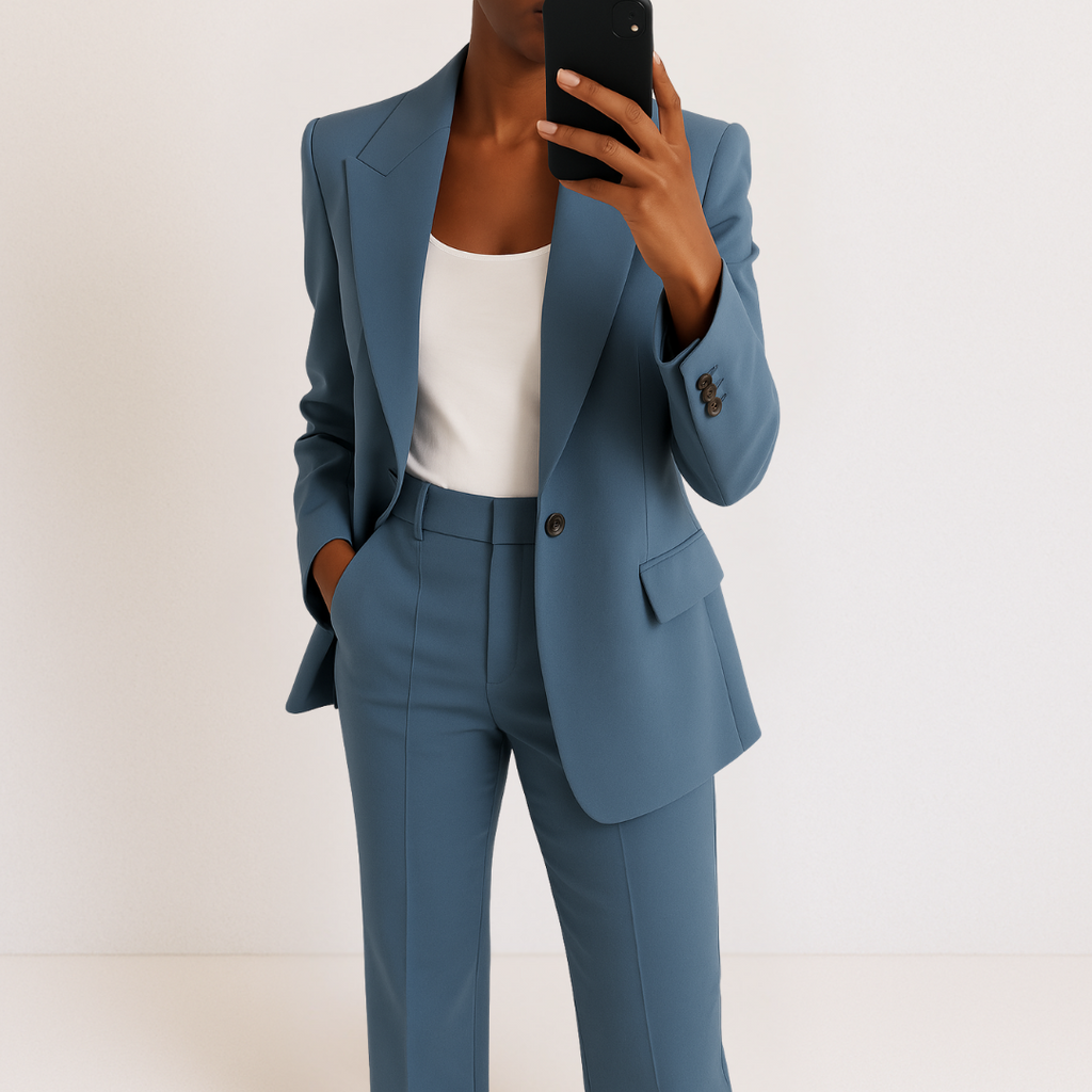 Fenrieke | Collared Button-Front Blazer Two-Piece Suit Set
