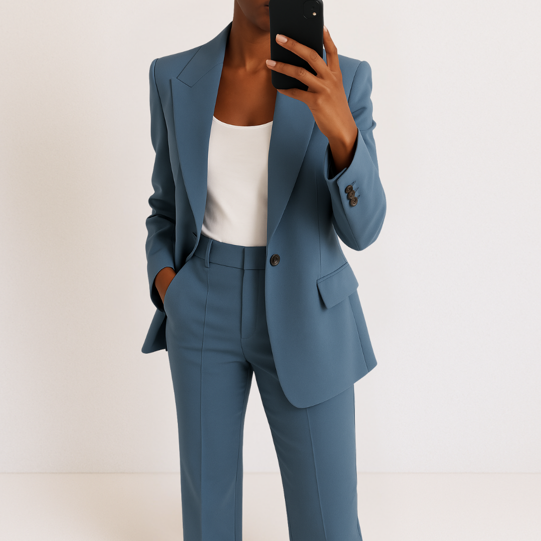 Fenrieke | Collared Button-Front Blazer Two-Piece Suit Set