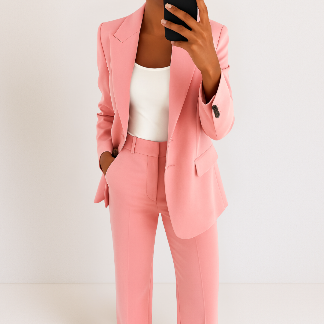 Fenrieke | Collared Button-Front Blazer Two-Piece Suit Set
