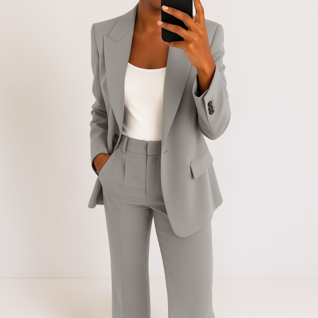 Fenrieke | Collared Button-Front Blazer Two-Piece Suit Set