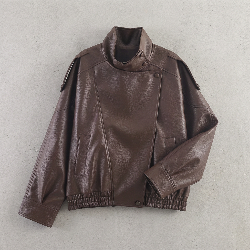 Dorianne | Notch Lapel Longline Leather Jacket for Women
