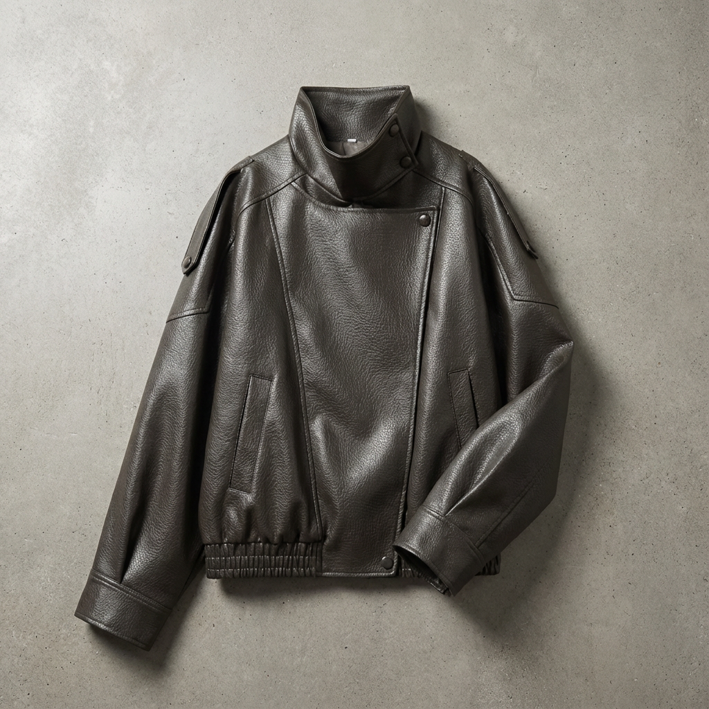 Dorianne | Notch Lapel Longline Leather Jacket for Women