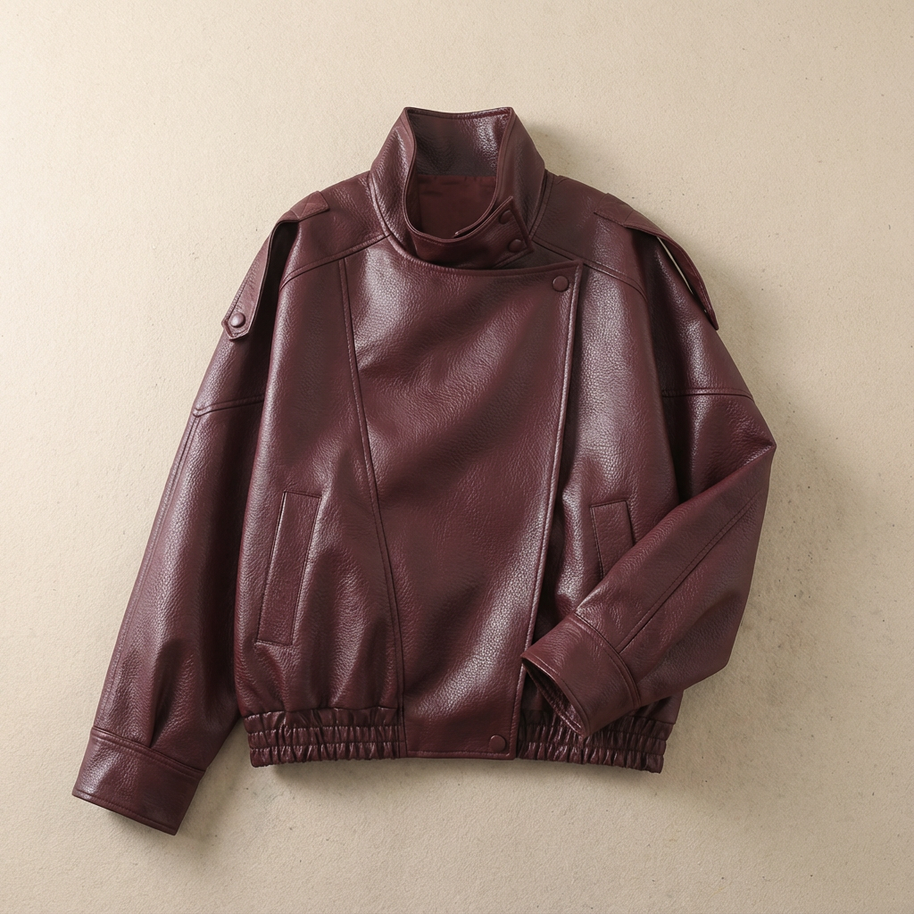 Dorianne | Notch Lapel Longline Leather Jacket for Women