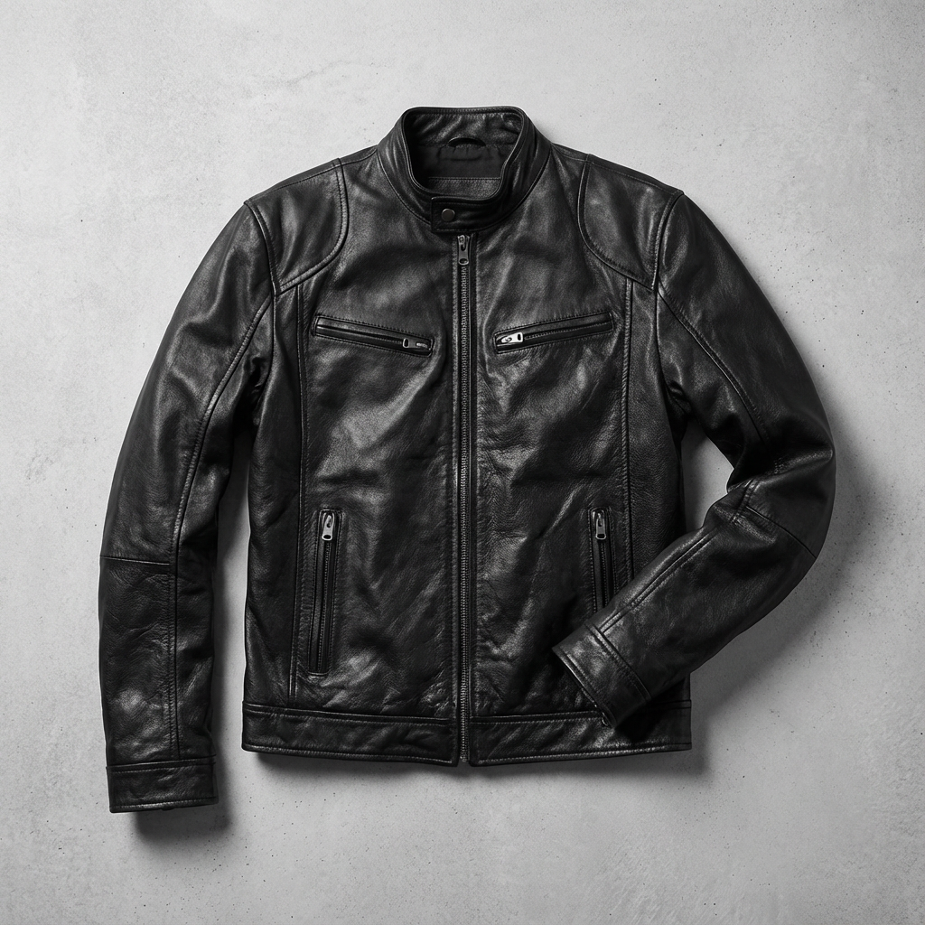Dante | Leather Jacket with Slim Fit Band Collar for Men