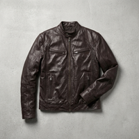 Dante | Leather Jacket with Slim Fit Band Collar for Men