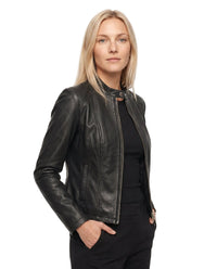 Thessaly | Notch Lapel Leather Jacket for Women