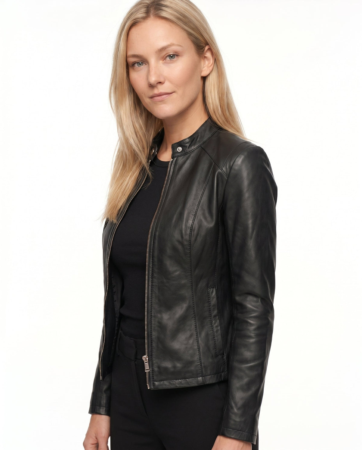 Thessaly | Notch Lapel Leather Jacket for Women