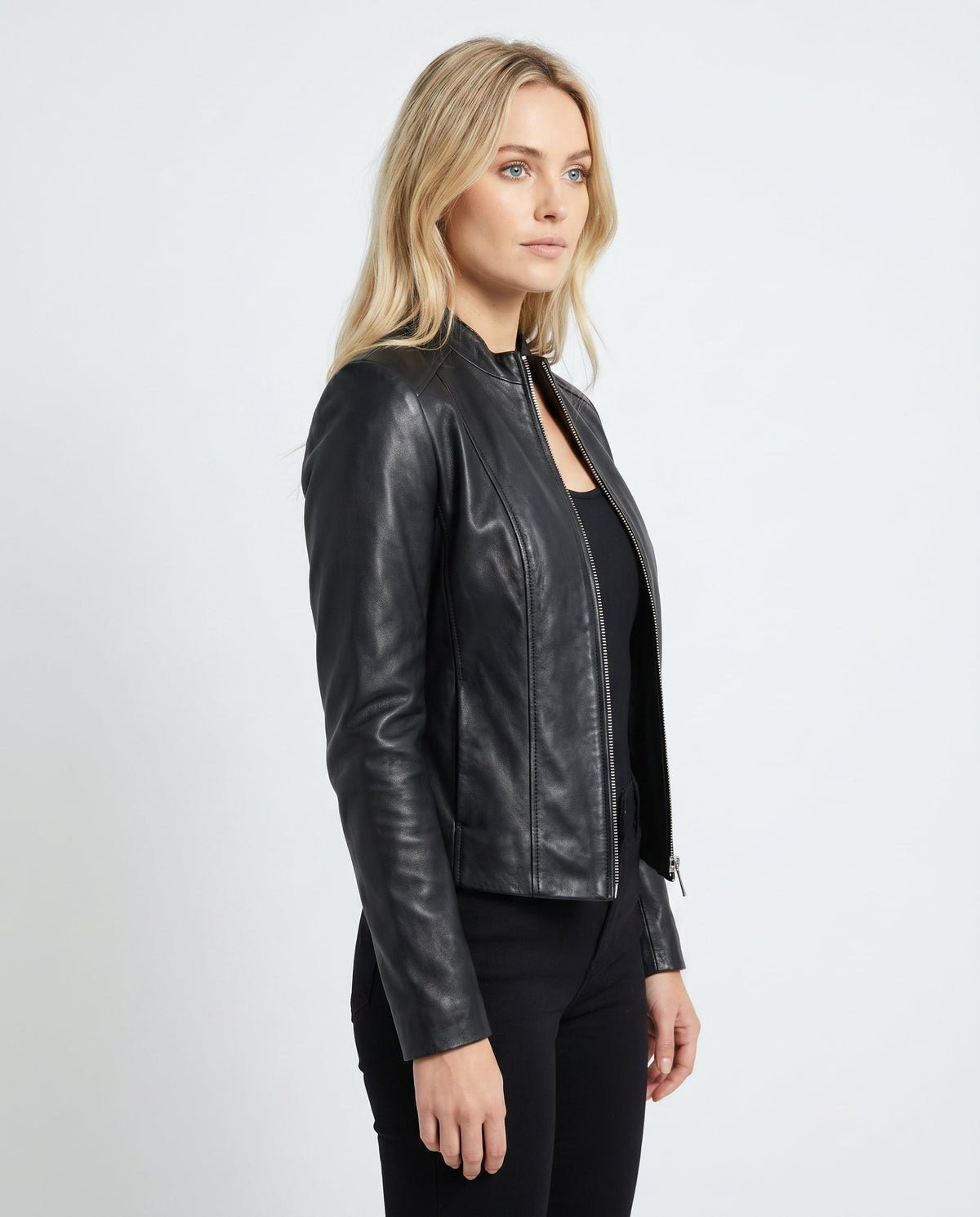 Thessaly | Notch Lapel Leather Jacket for Women