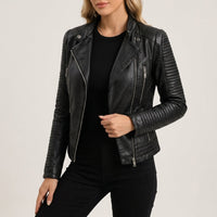 Rosamund | Leather Jacket with Notch Lapel for Women