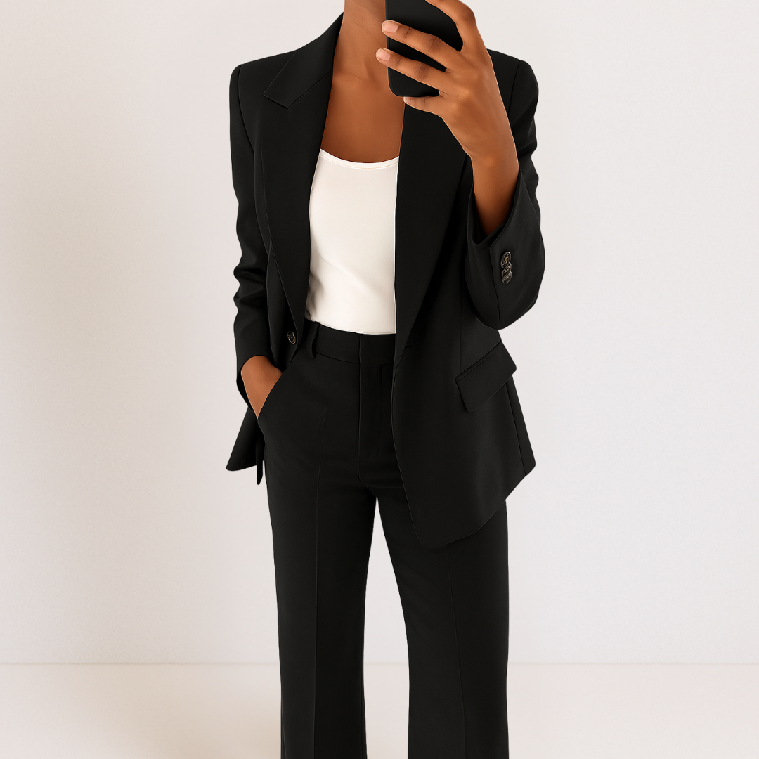 Fenrieke | Collared Button-Front Blazer Two-Piece Suit Set