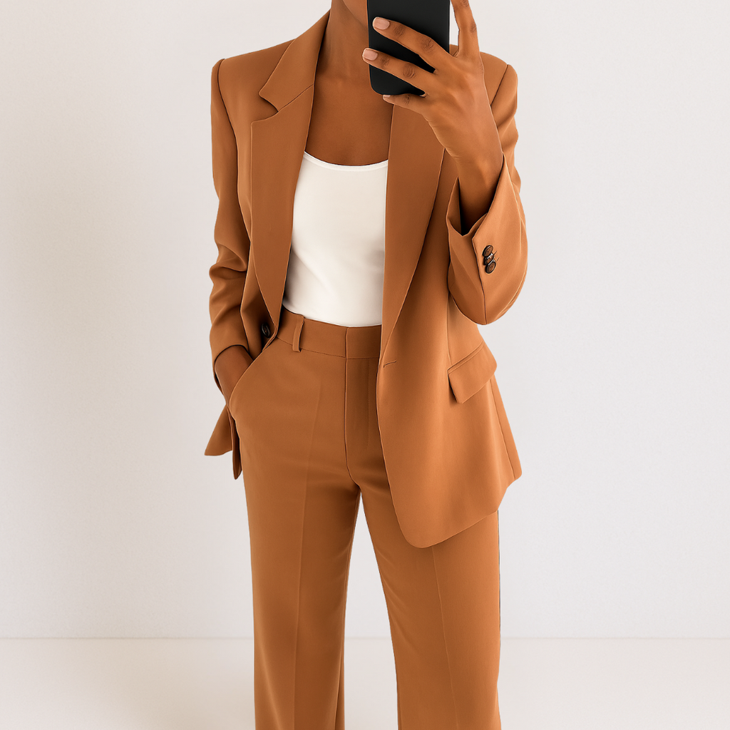 Fenrieke | Collared Button-Front Blazer Two-Piece Suit Set