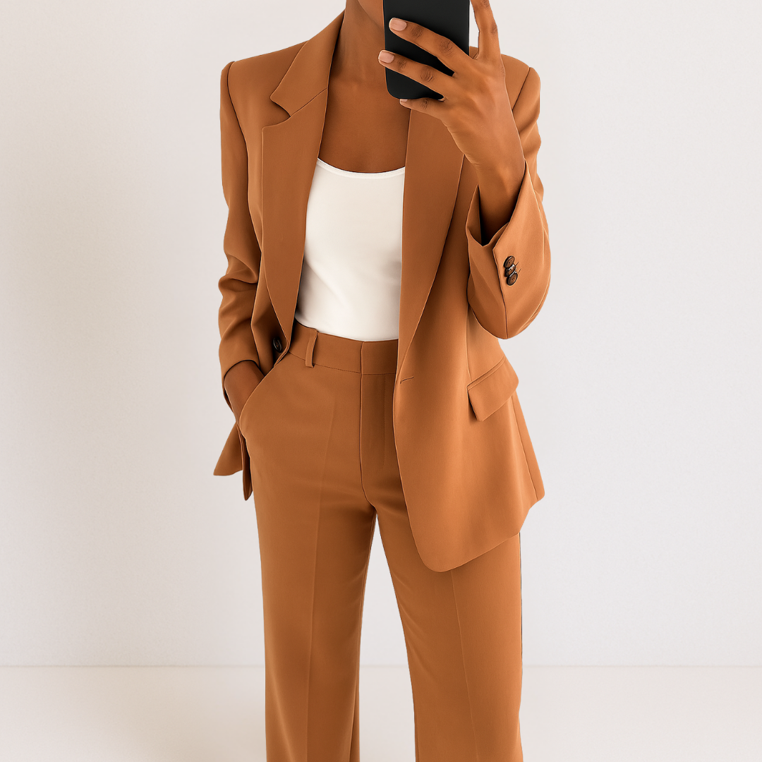 Fenrieke | Collared Button-Front Blazer Two-Piece Suit Set