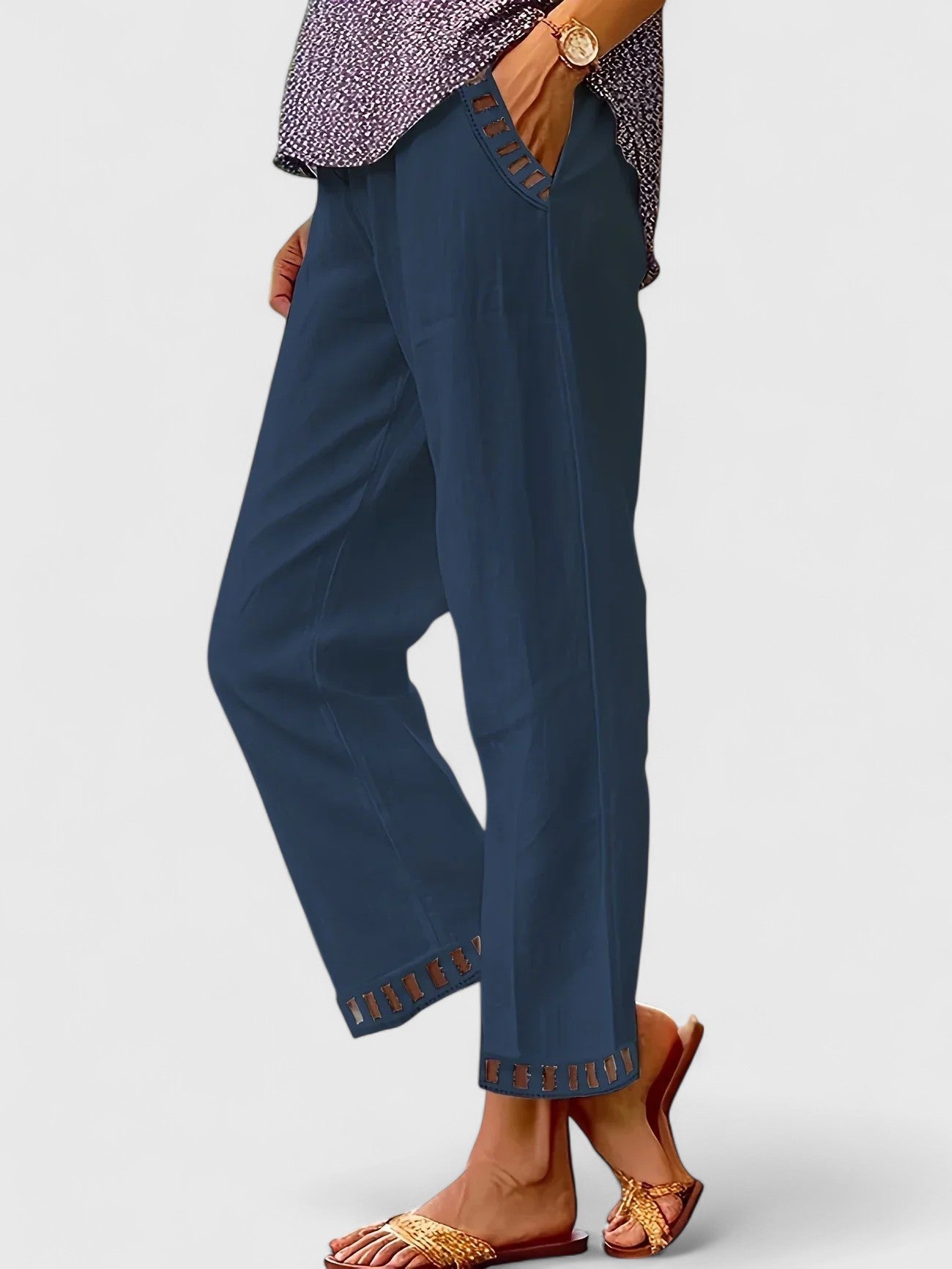 Skyla | Women's Cropped Trousers Contrast Trim Elegant Pants