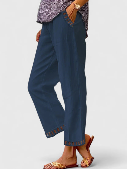 Skyla | Women's Cropped Trousers Contrast Trim Elegant Pants
