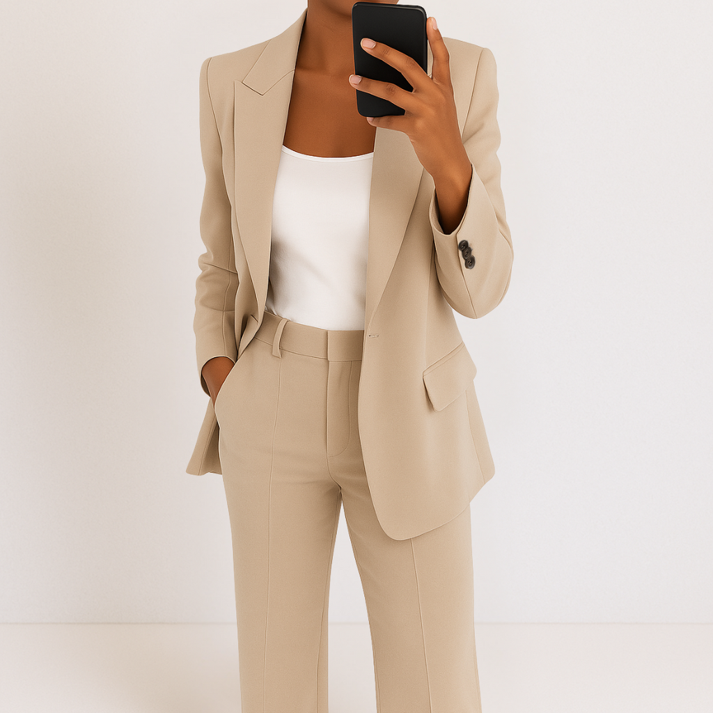 Fenrieke | Collared Button-Front Blazer Two-Piece Suit Set