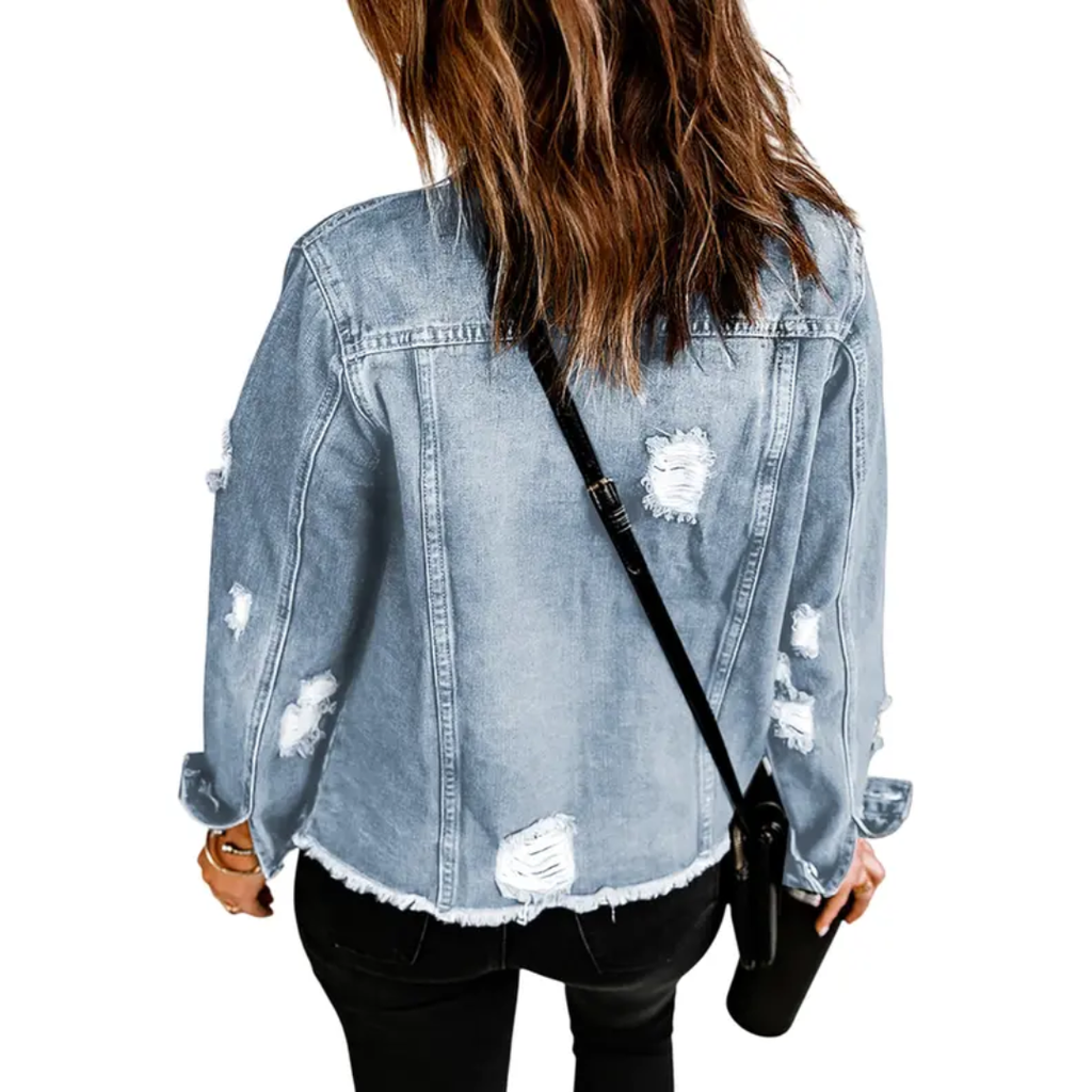Candice | Distressed Boyfriend Denim Jacket with Ripped Detail
