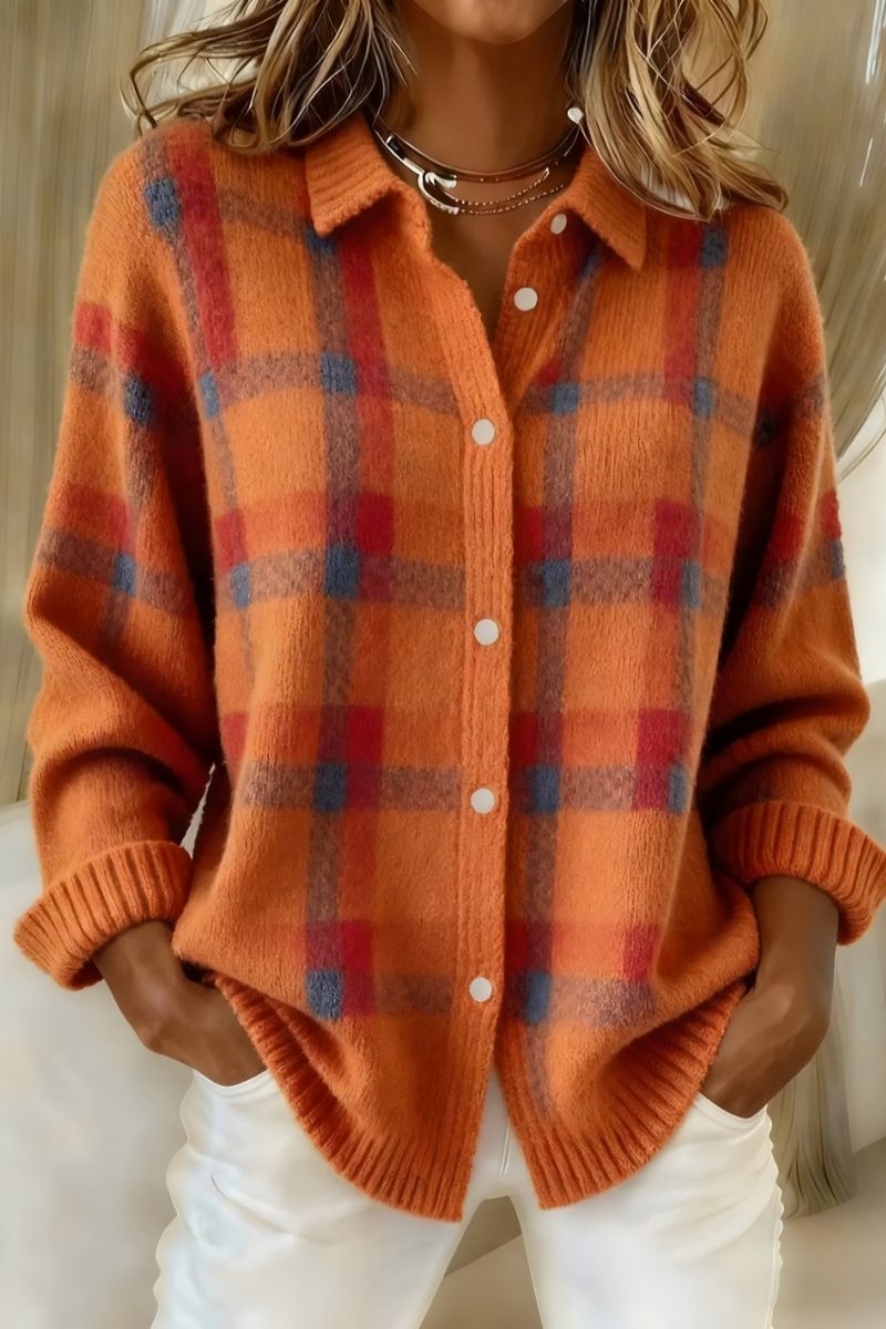 Reyva | Checked Ribbed Knit Cardigan for Women