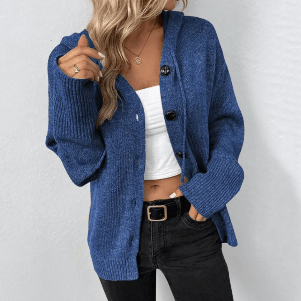 Alexa | Ribbed Hooded Button-Front Cardigan for Women
