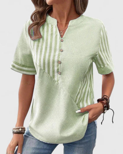 Gigi | Women's Striped Blouse Relaxed-Fit V-Neck Long Sleeve